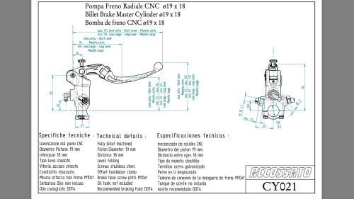 Preview: Accossato Bremspumpe radial CNC PRS 19x17-18-19 mm Klapphebel, Schwarz